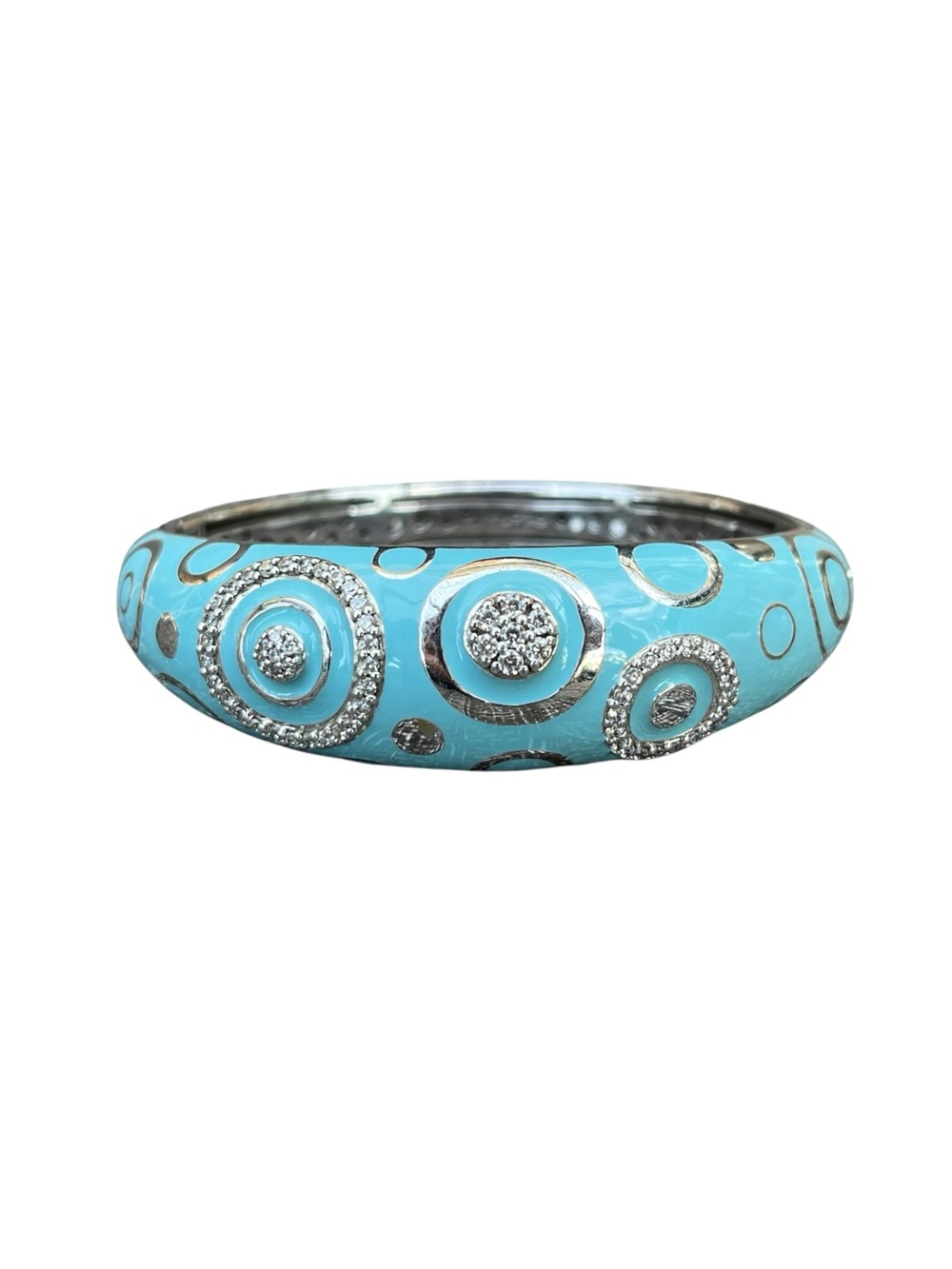 Belle Etoile Galaxy Bangle Bracelet 925 Sterling Silver Turquoise Enamel CZ 44g